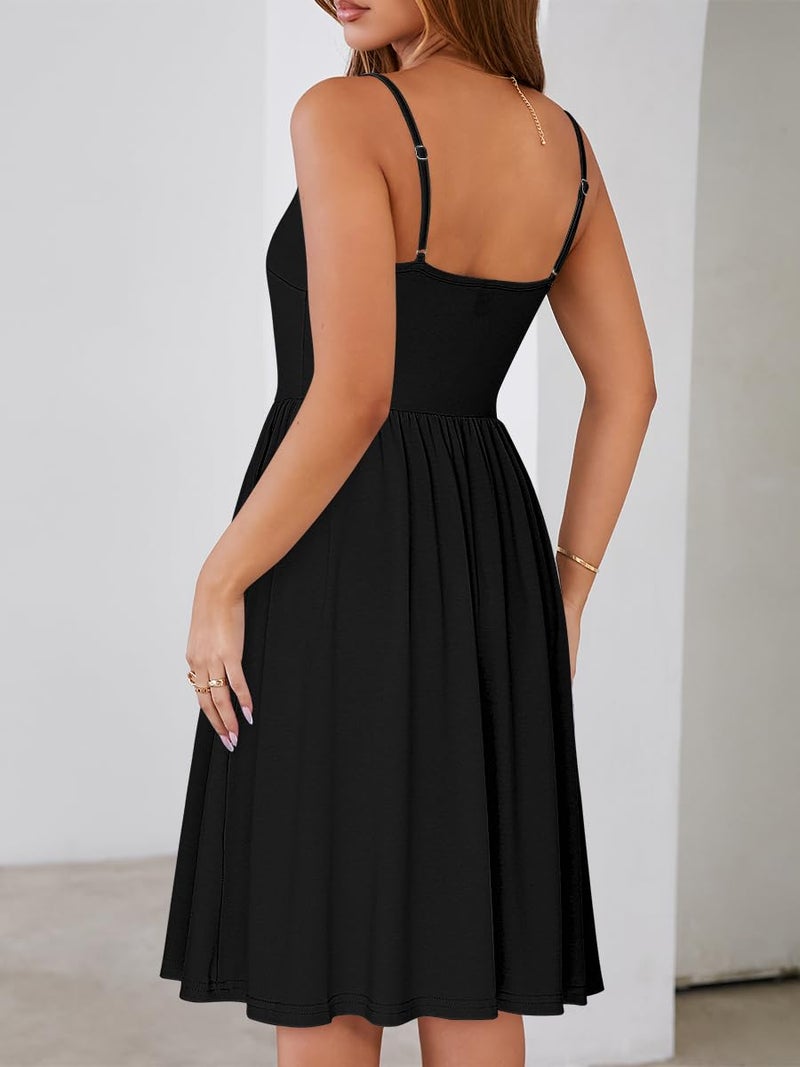 YATHON Women's Spaghetti Straps Party Sundress Casual Beach Summer Dresses 2025(L, YT090-Black) - Image 2